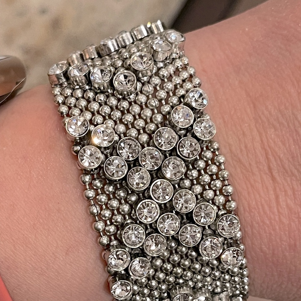 Silver tone crystal bracelet-liquid metal